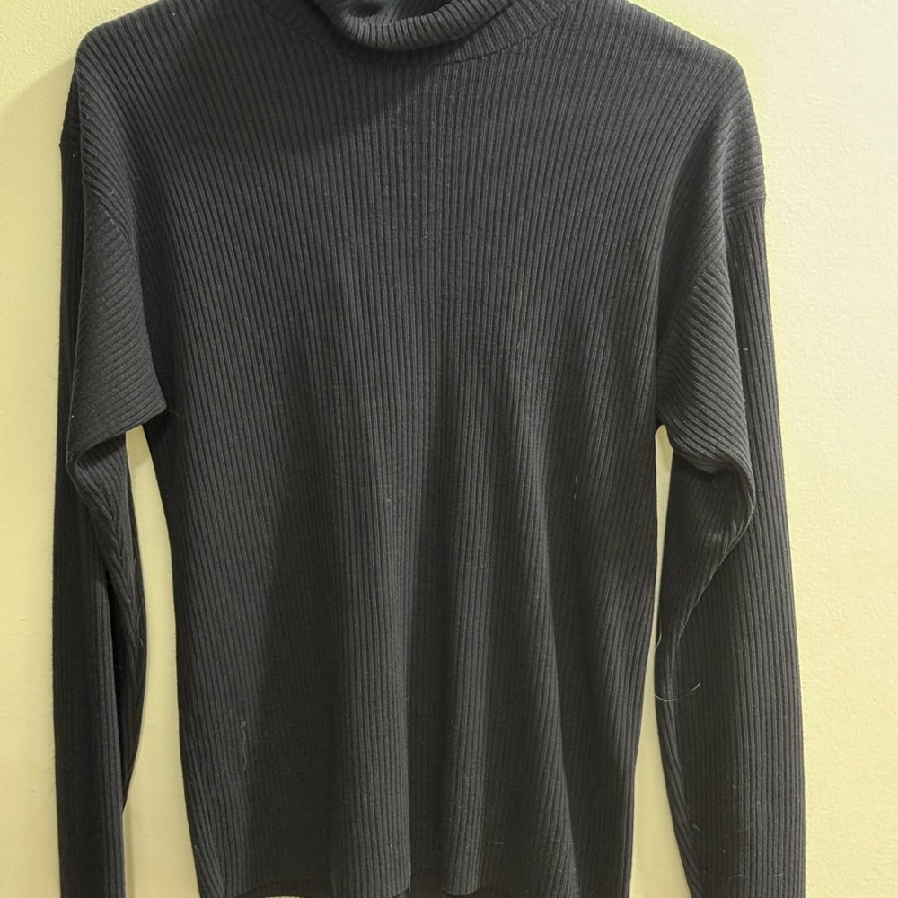 Donagain Vintage Black Ribbed Turtleneck Made in USA Long Sleeve Knit Top